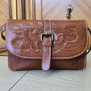 Patricia Nash Tan Leather Floral Crossbody Bag